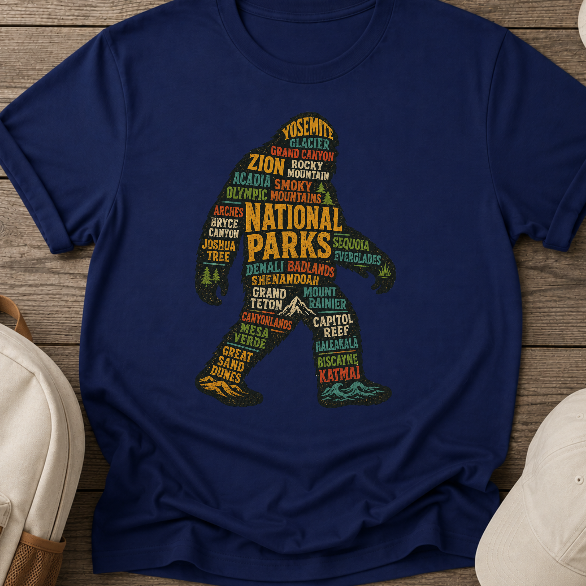 National Parks Bigfoot Word Art T-Shirt