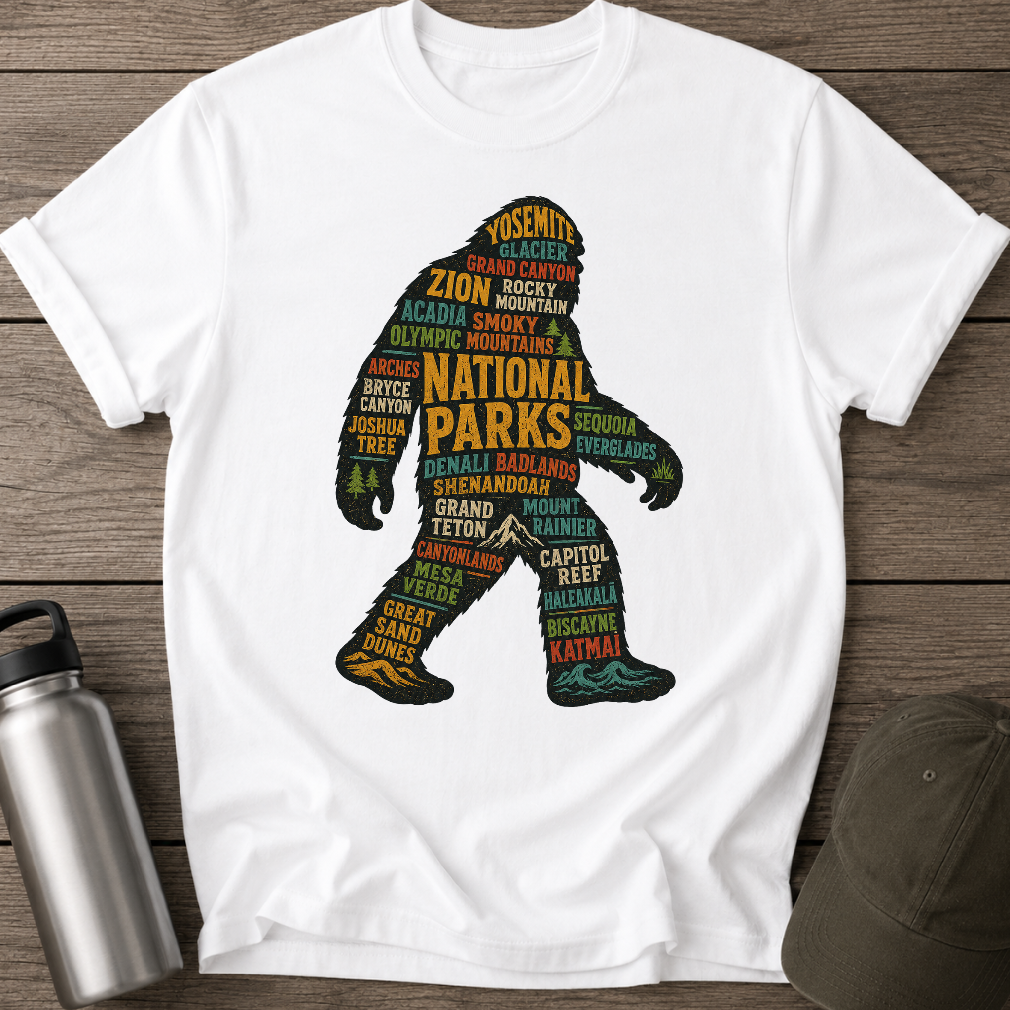 National Parks Bigfoot Word Art T-Shirt
