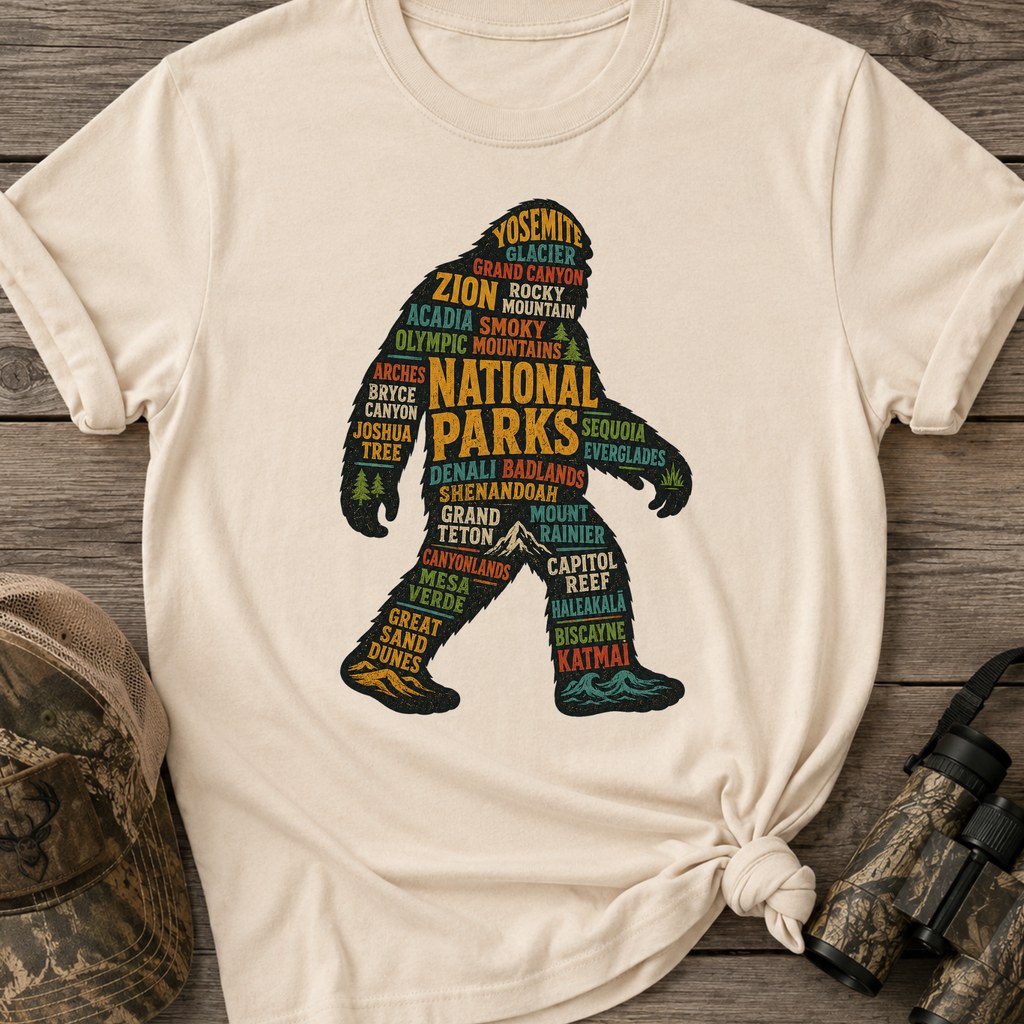 National Parks Bigfoot Word Art T-Shirt