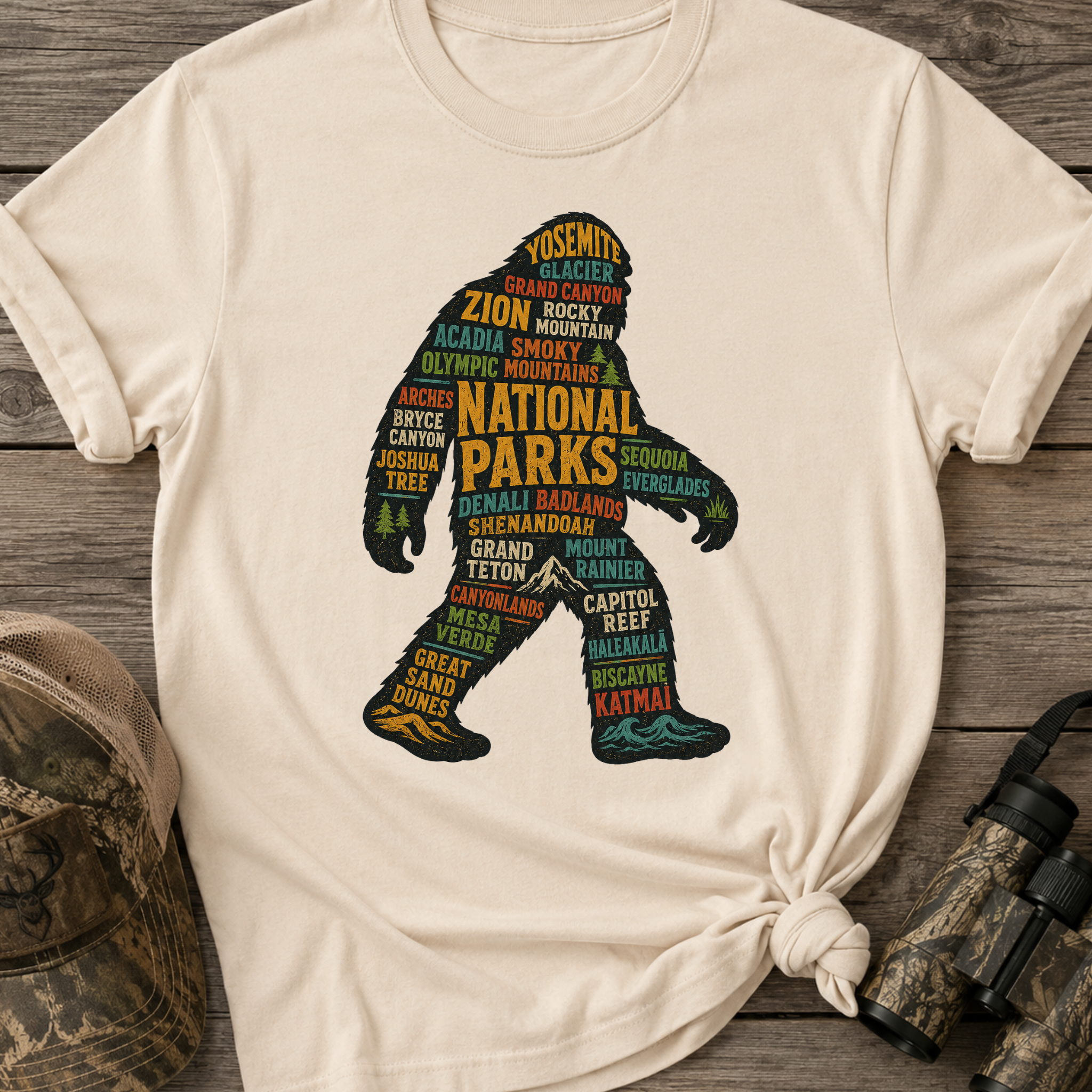 National Parks Bigfoot Word Art T-Shirt