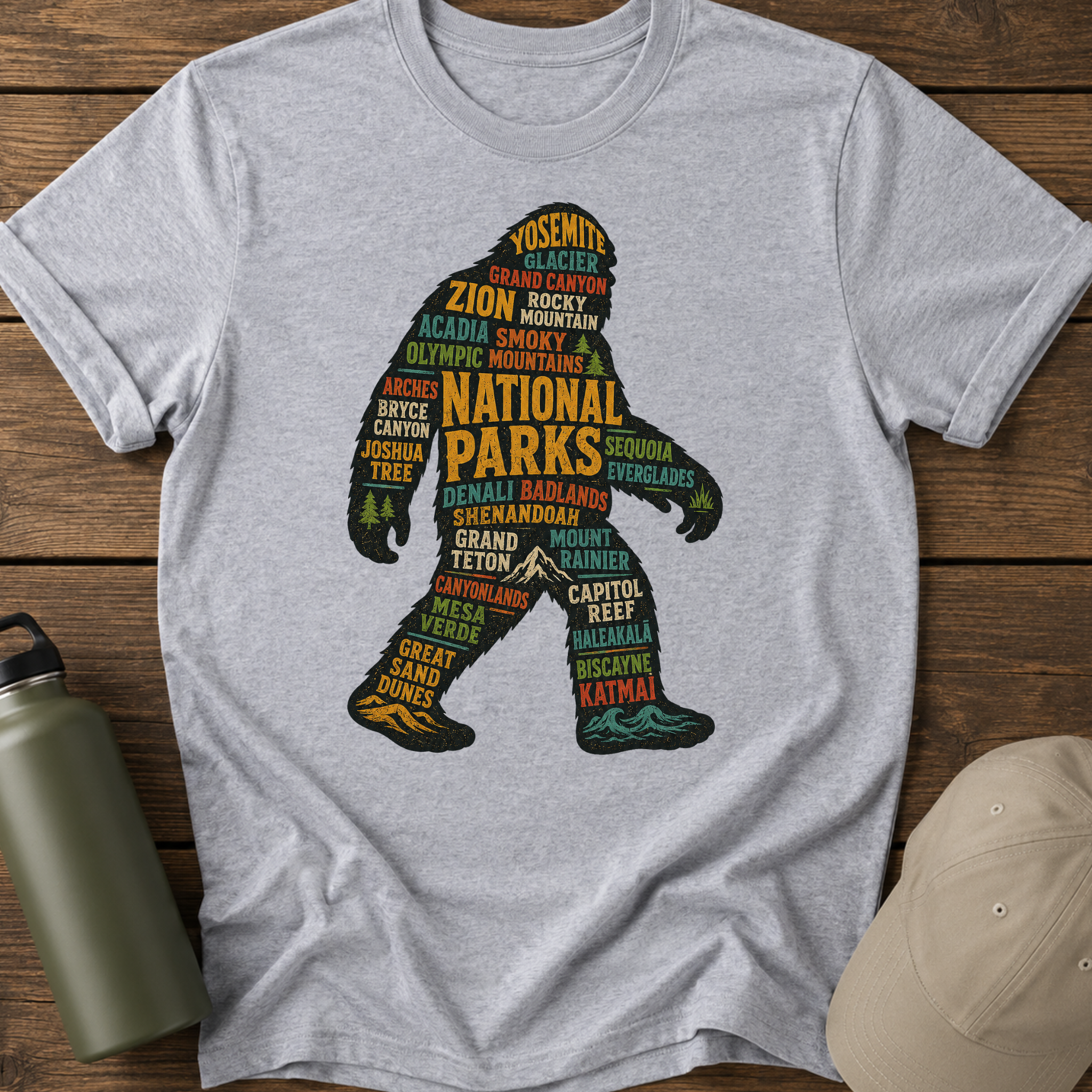 National Parks Bigfoot Word Art T-Shirt