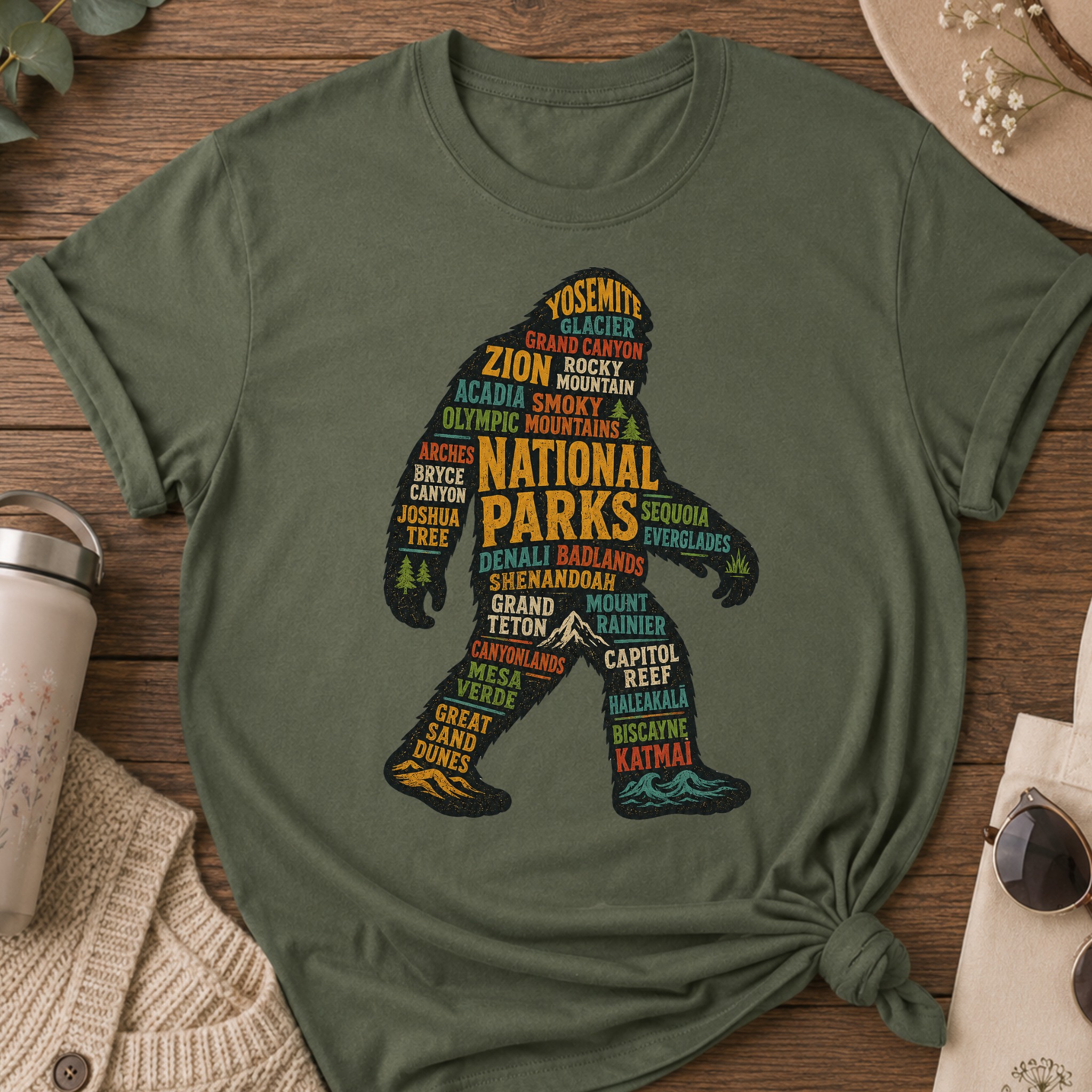National Parks Bigfoot Word Art T-Shirt
