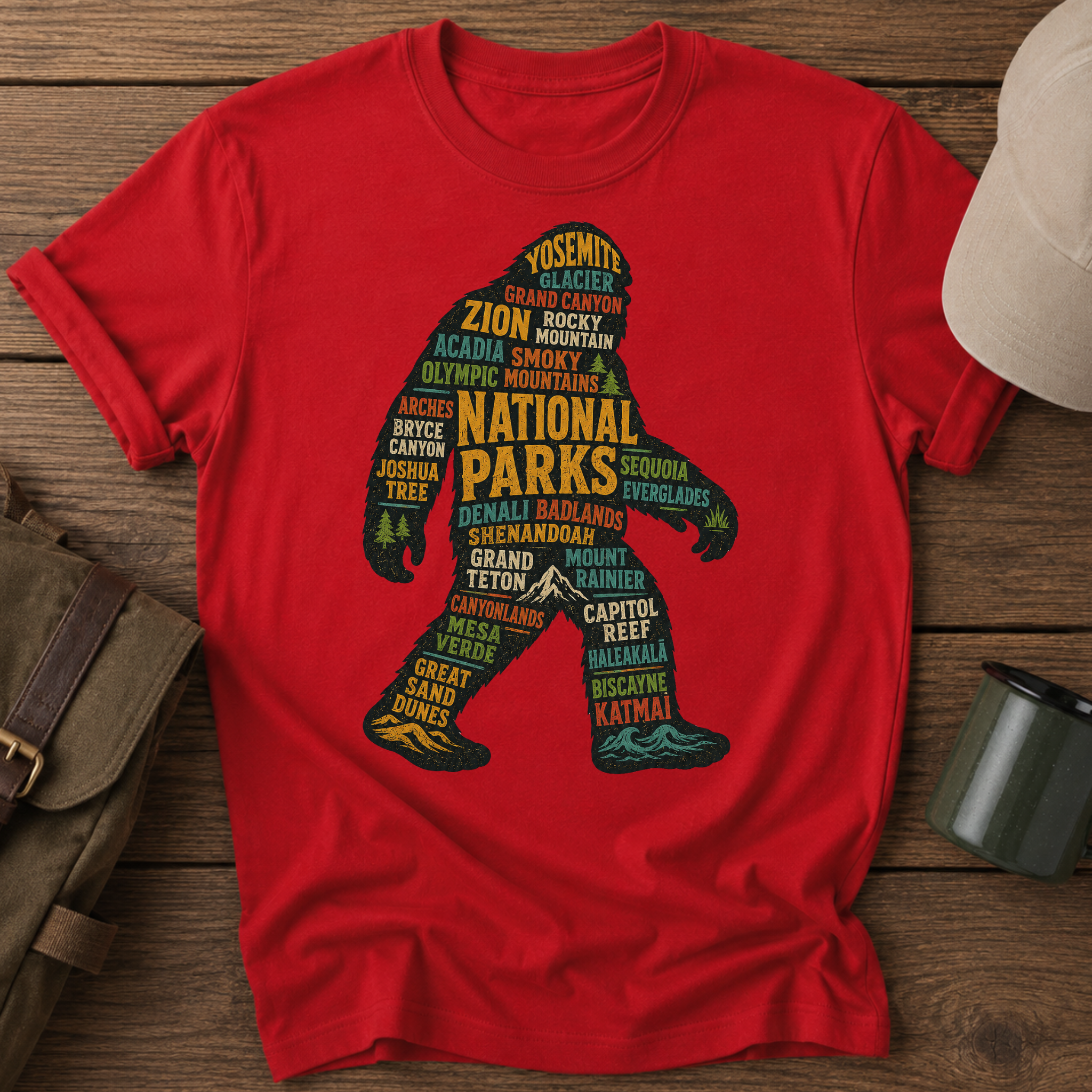 National Parks Bigfoot Word Art T-Shirt