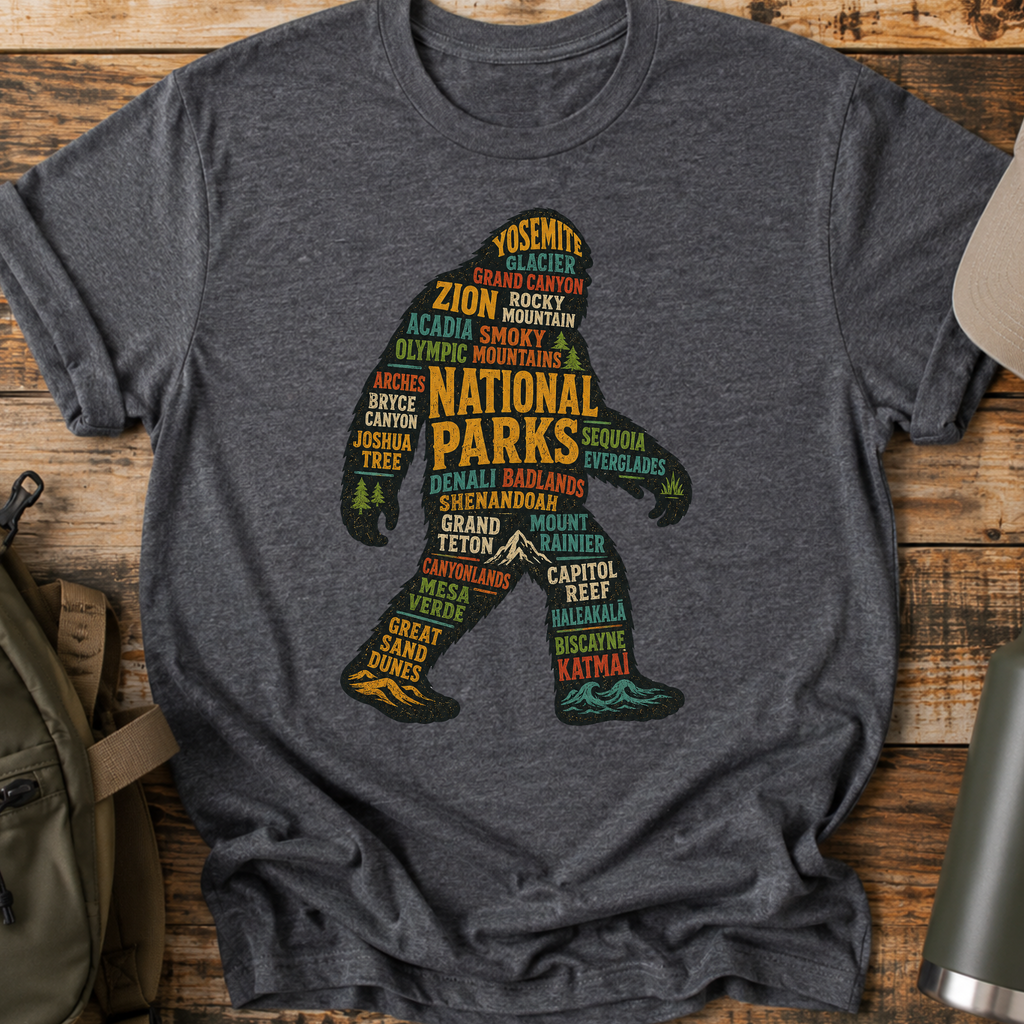 National Parks Bigfoot Word Art T-Shirt