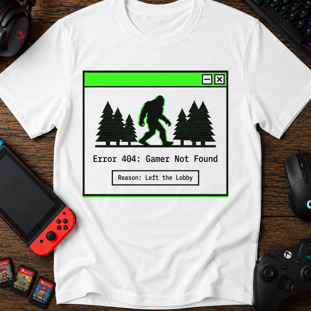 Error 404: Gamer Not Found Bigfoot T-Shirt