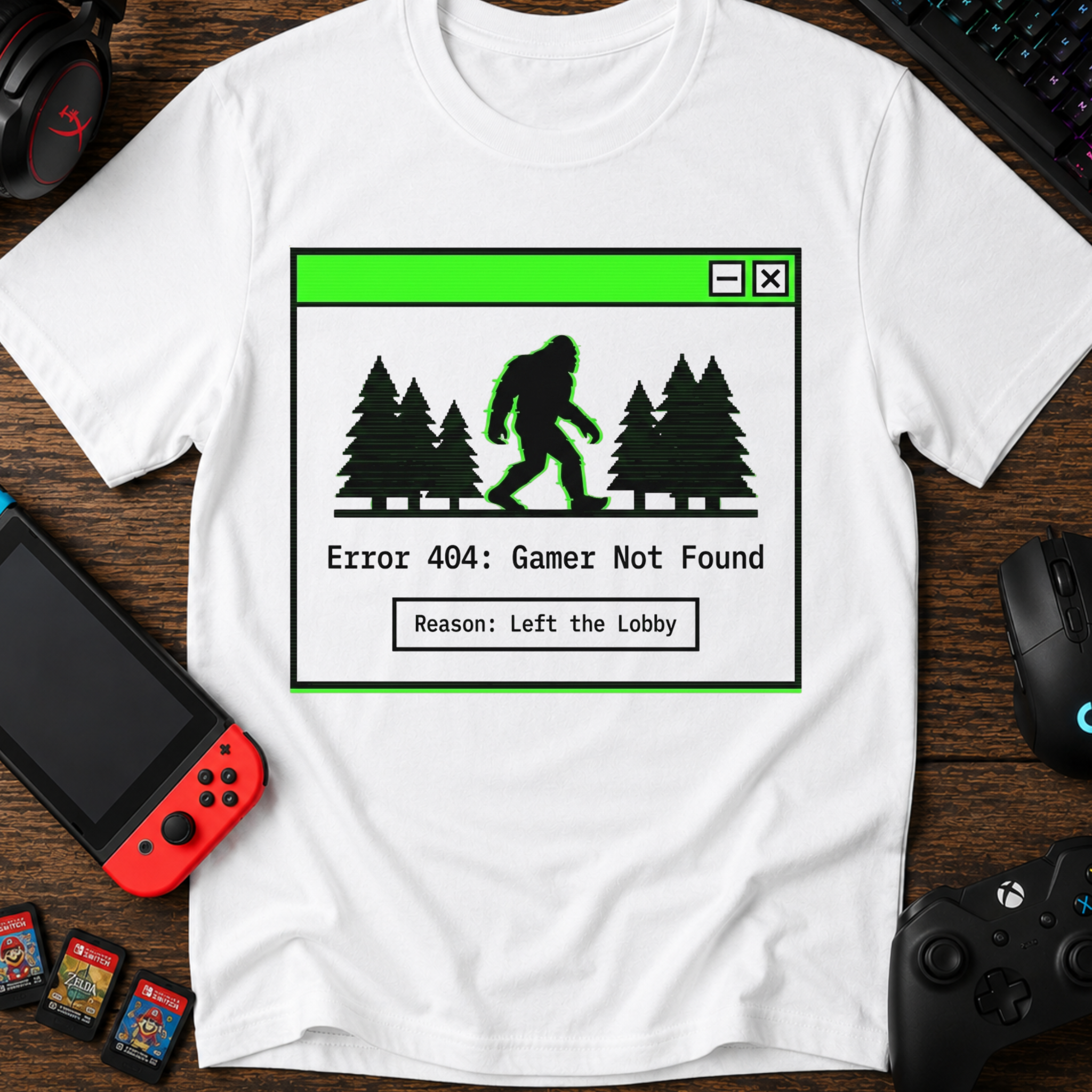 Error 404: Gamer Not Found Bigfoot T-Shirt