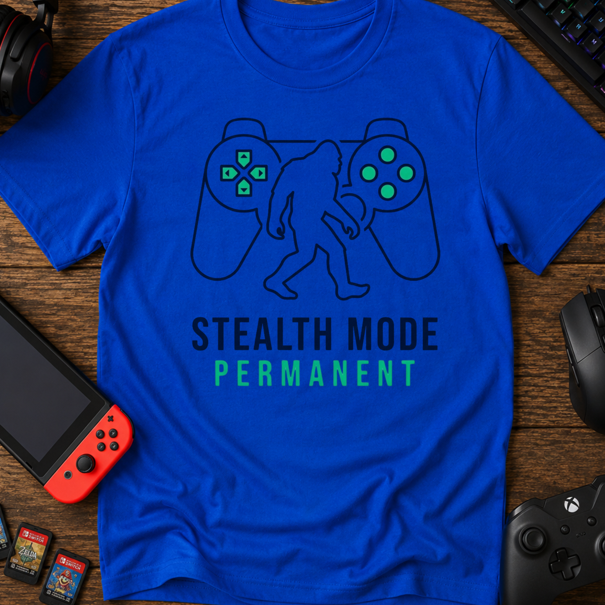 Bigfoot Gamer T-Shirt — "Stealth Mode Permanent"