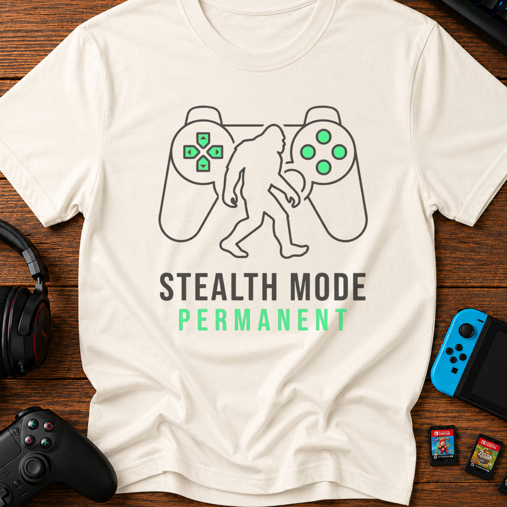 Bigfoot Gamer T-Shirt — "Stealth Mode Permanent"