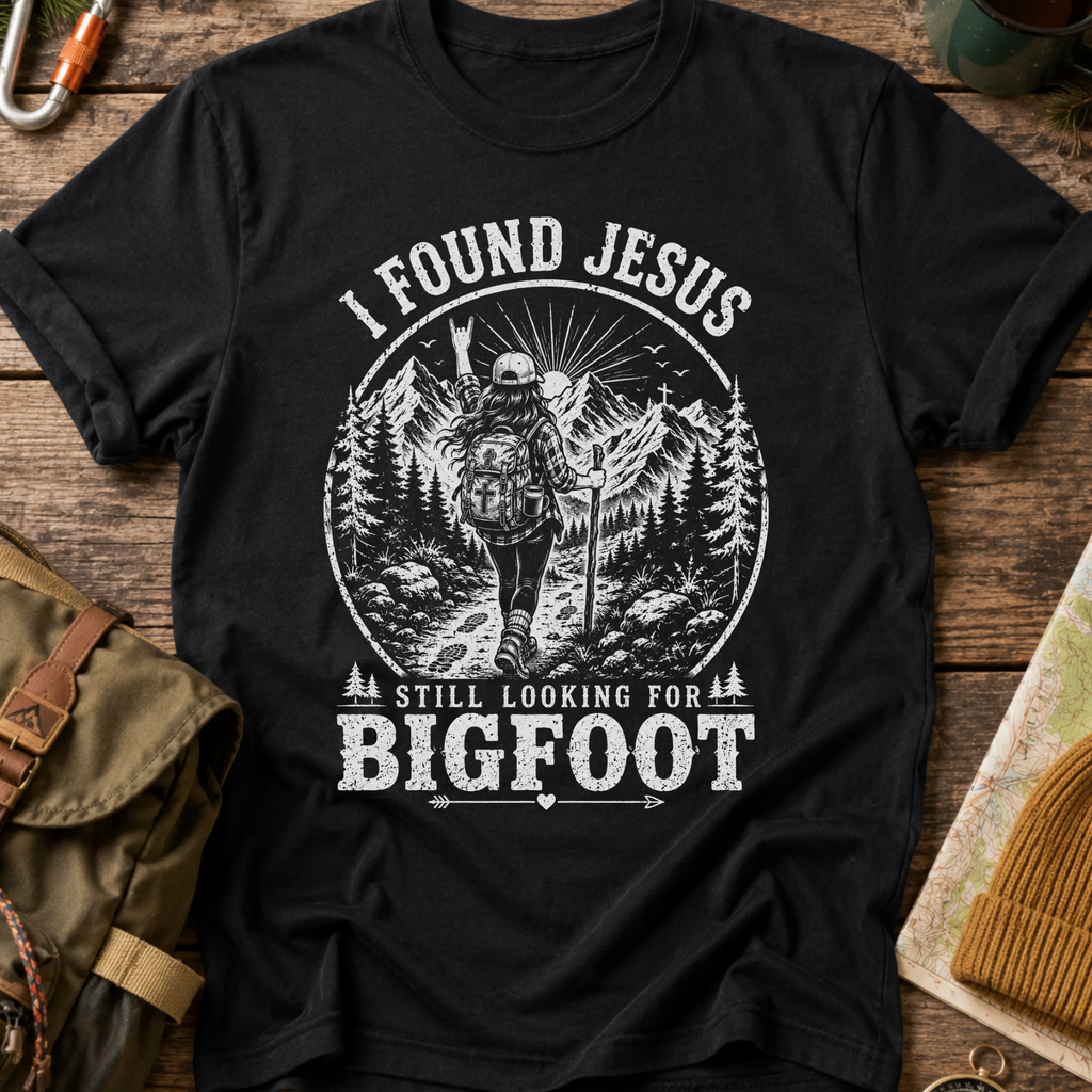 I Found Jesus Still Looking for Bigfoot Christian Humor T-Shirt