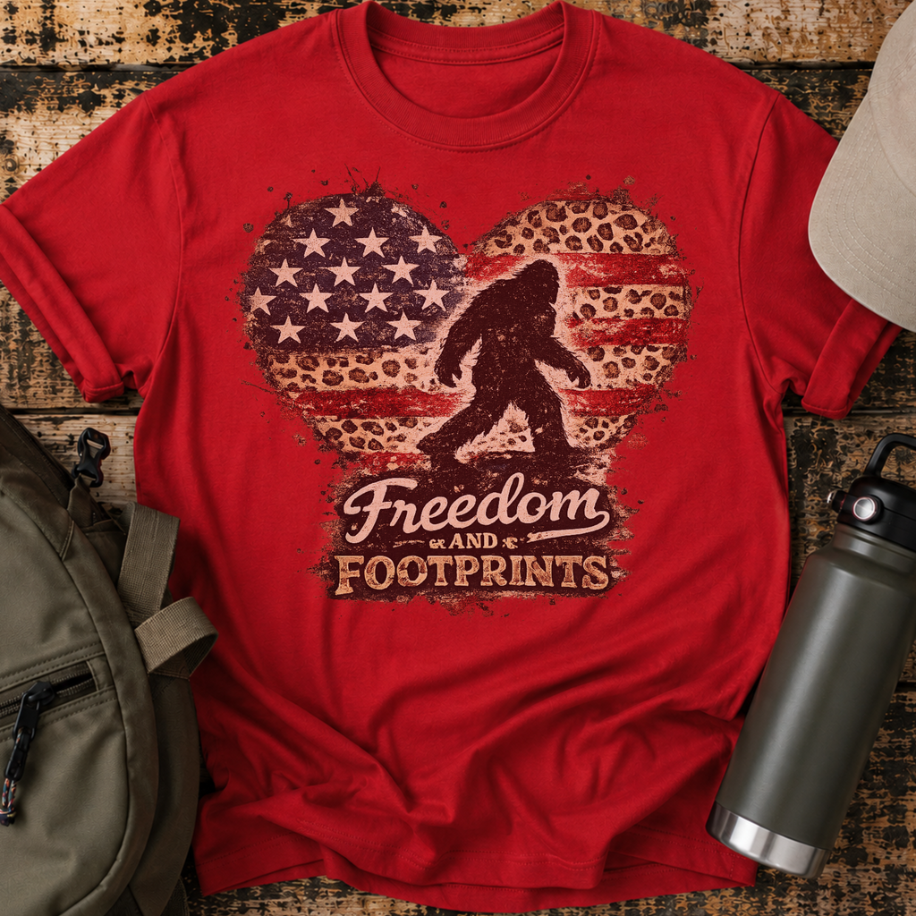 Leopard Heart Freedom & Footprints Bigfoot T-Shirt