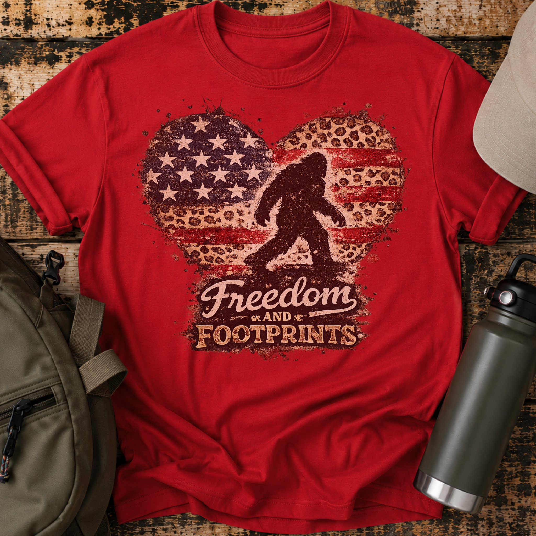 Leopard Heart Freedom & Footprints Bigfoot T-Shirt