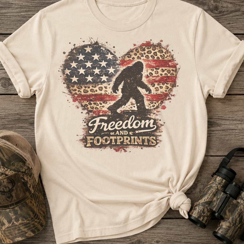 Leopard Heart Freedom & Footprints Bigfoot T-Shirt