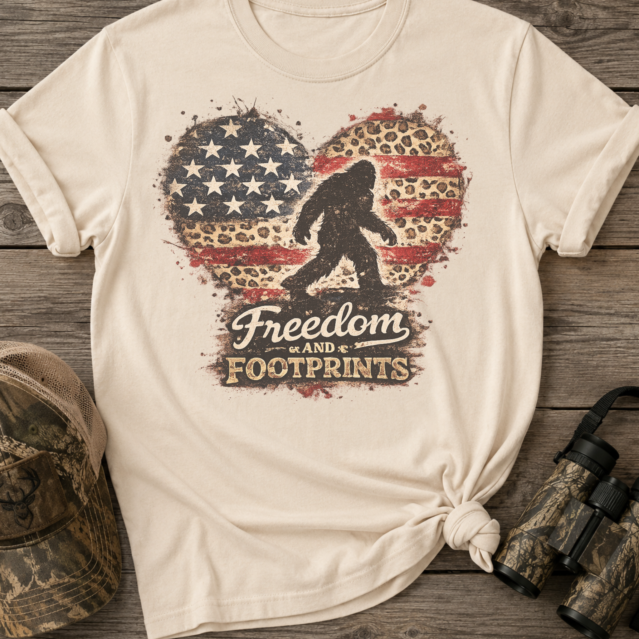 Leopard Heart Freedom & Footprints Bigfoot T-Shirt