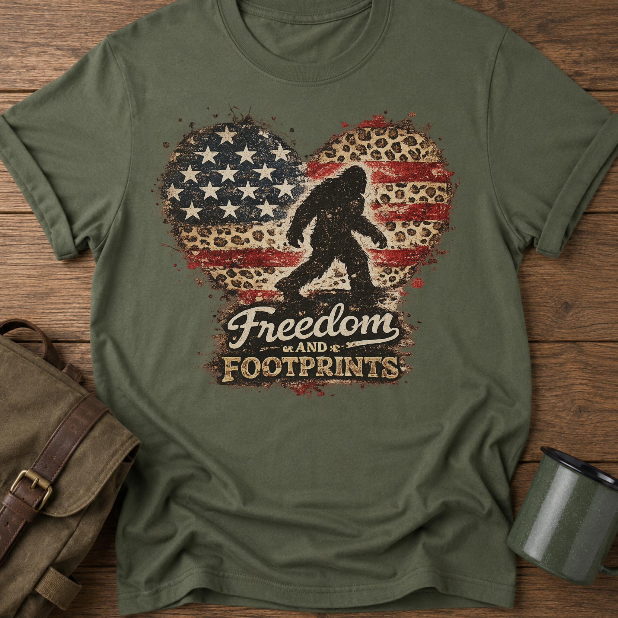 Leopard Heart Freedom & Footprints Bigfoot T-Shirt