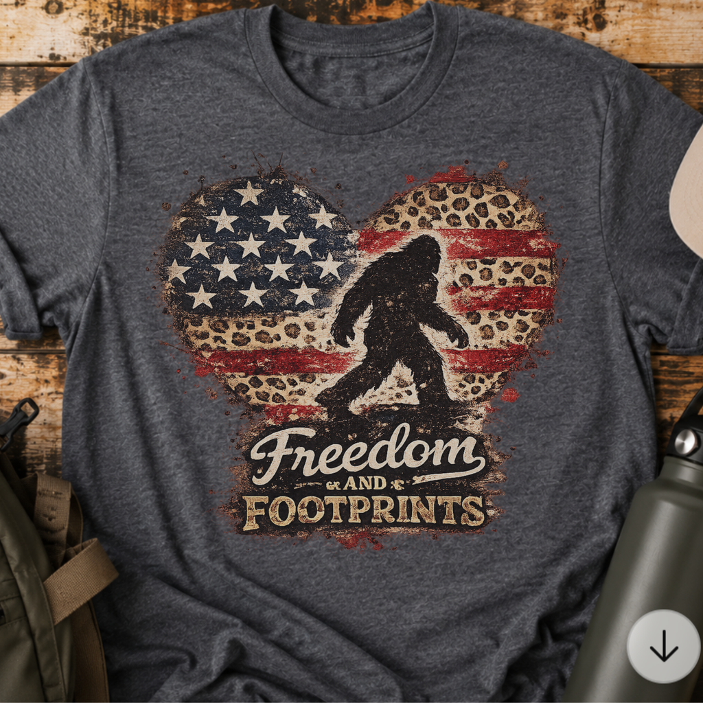 Leopard Heart Freedom & Footprints Bigfoot T-Shirt