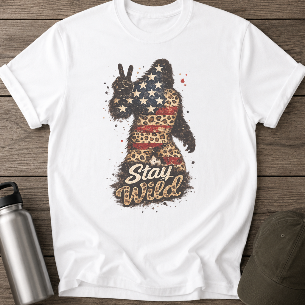 Patriotic Sasquatch 'Stay Wild' Graphic T-Shirt