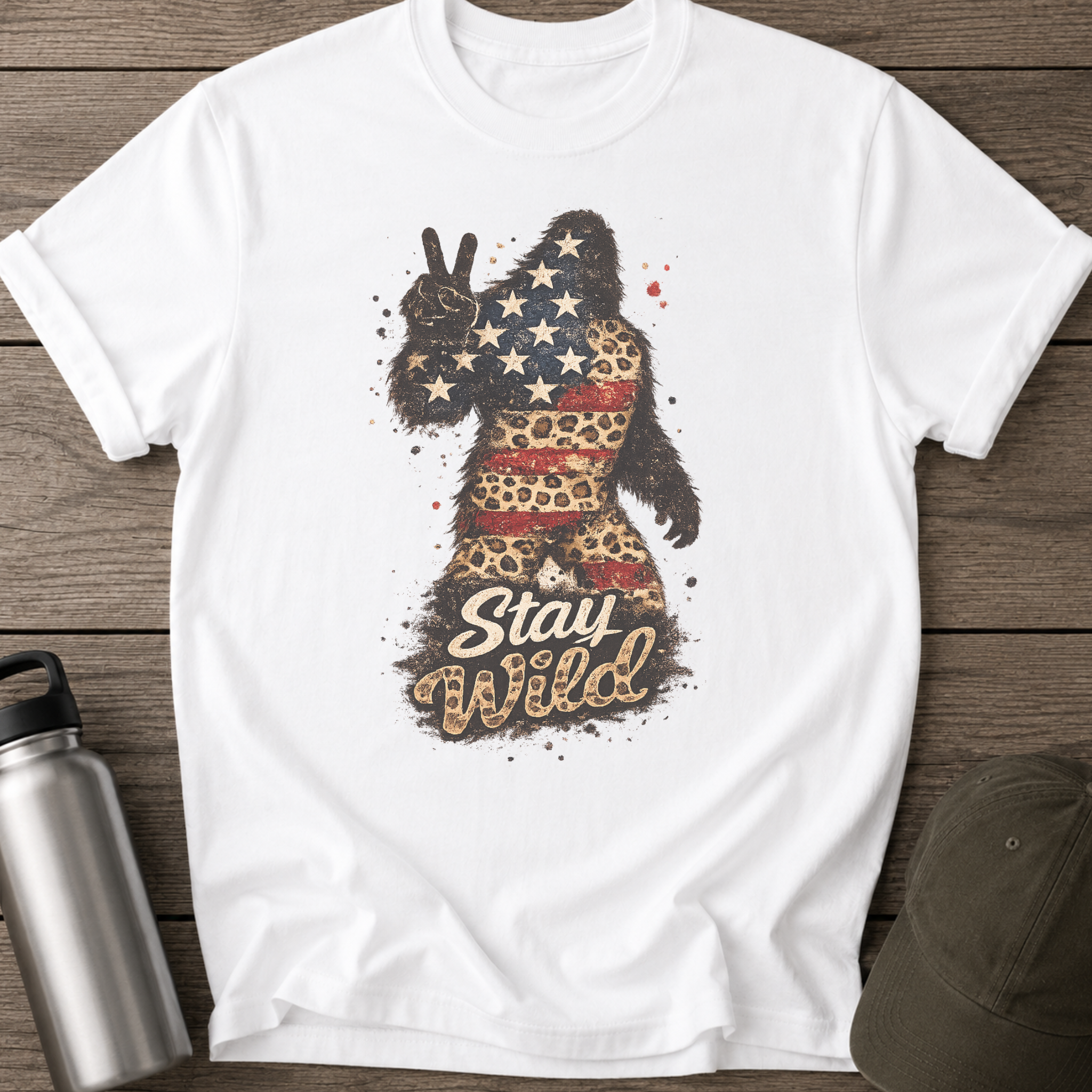 Patriotic Sasquatch 'Stay Wild' Graphic T-Shirt