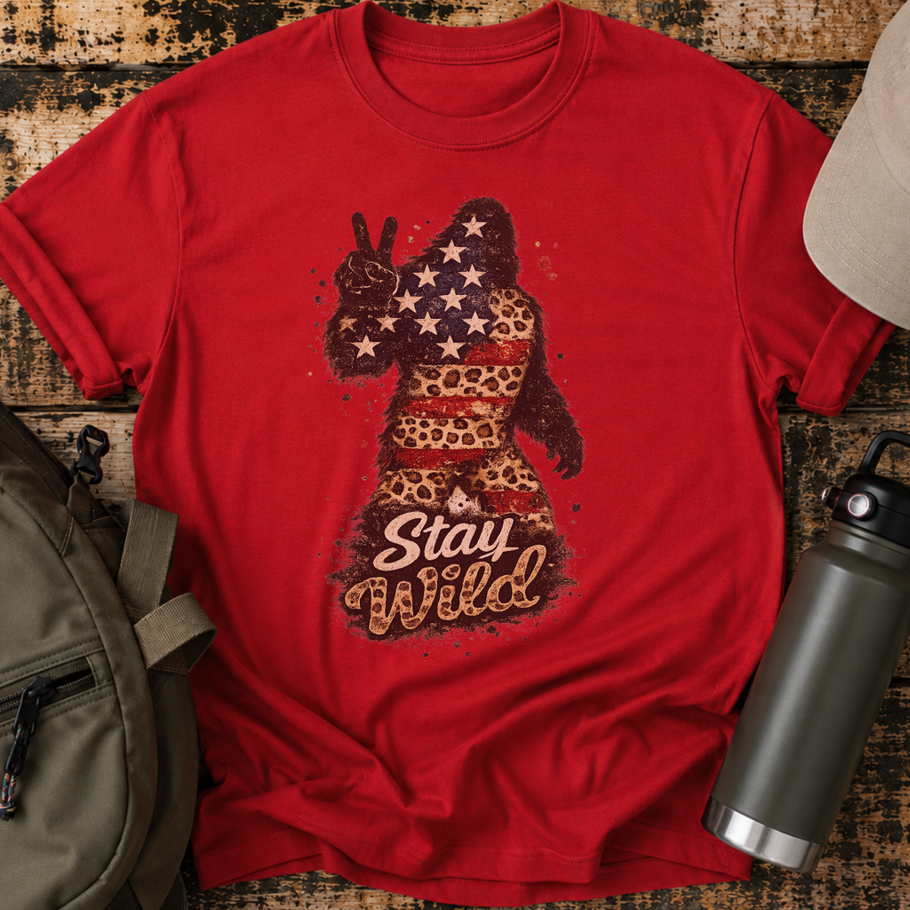 Patriotic Sasquatch 'Stay Wild' Graphic T-Shirt