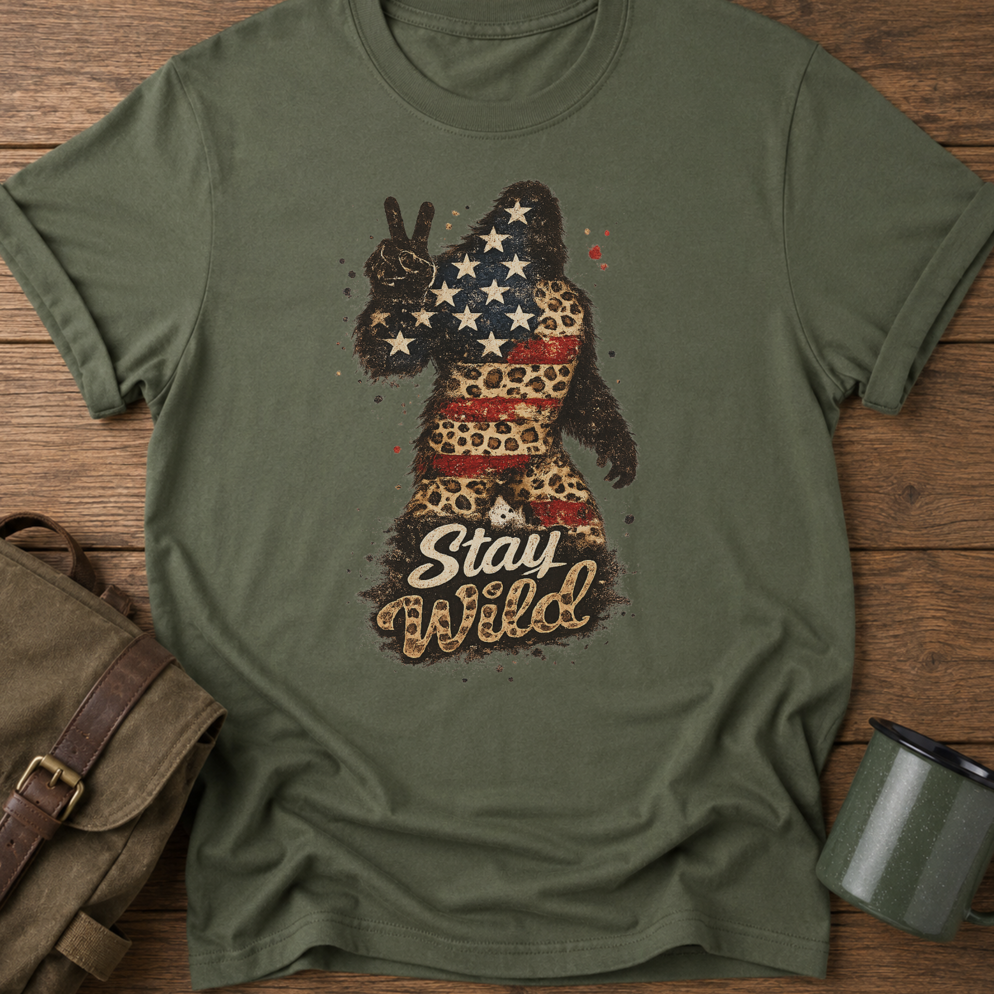 Patriotic Sasquatch 'Stay Wild' Graphic T-Shirt