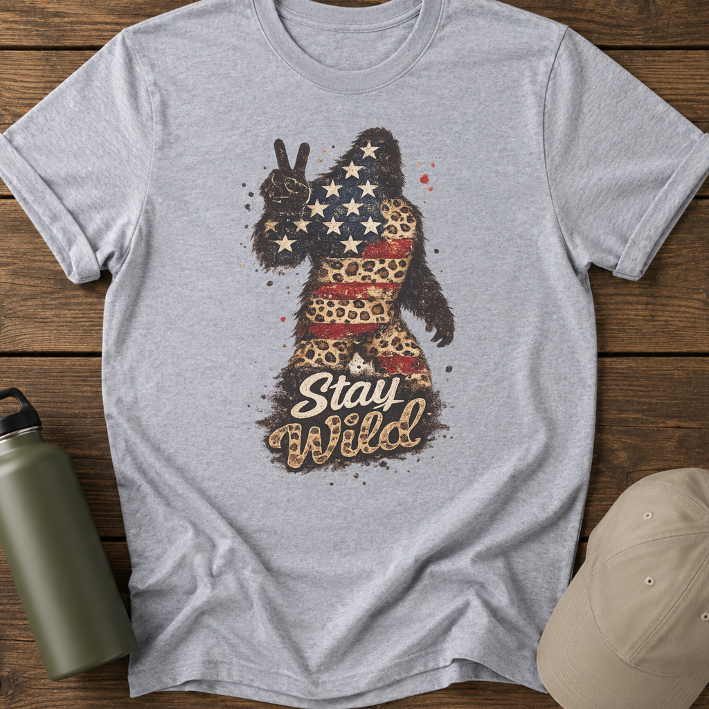 Patriotic Sasquatch 'Stay Wild' Graphic T-Shirt