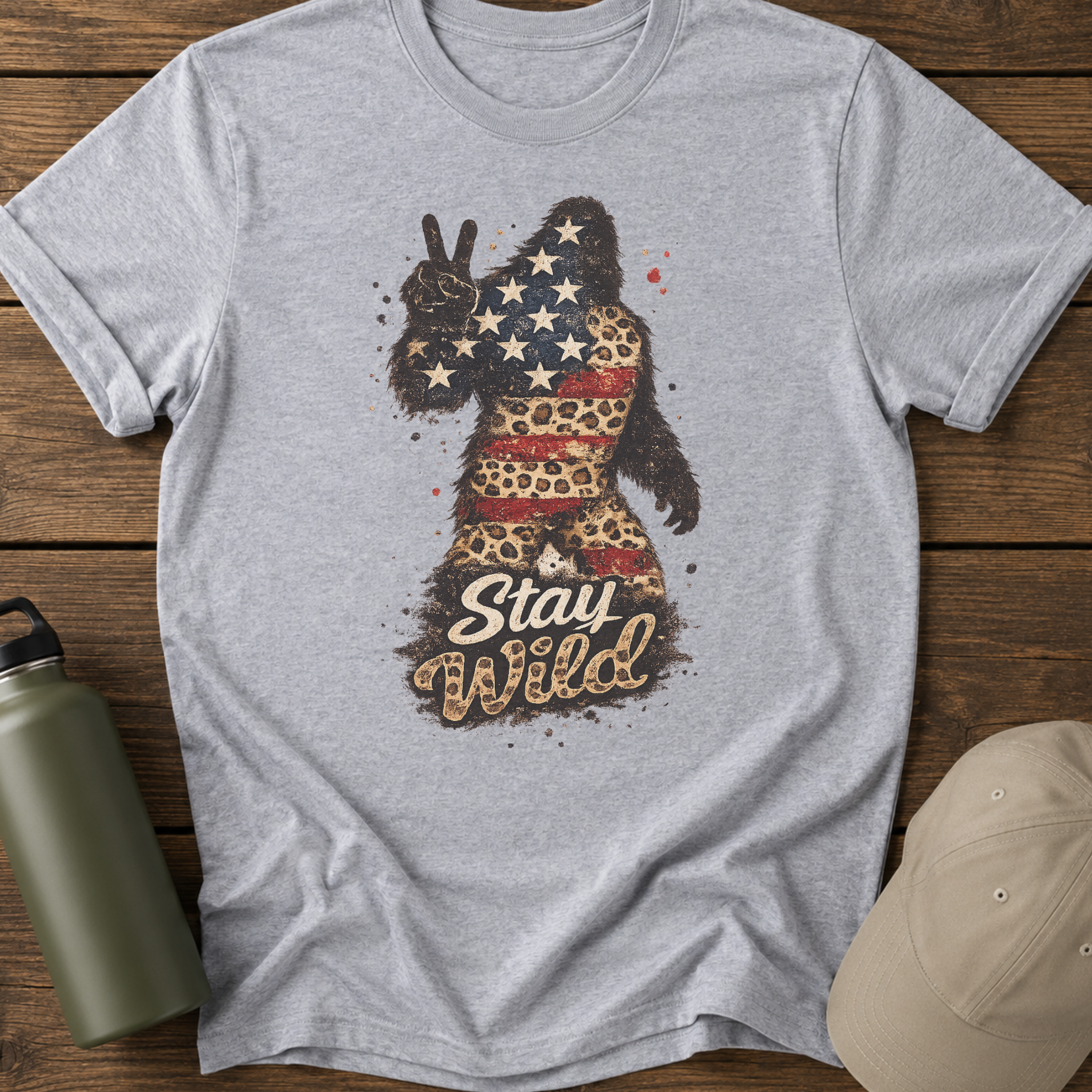 Patriotic Sasquatch 'Stay Wild' Graphic T-Shirt