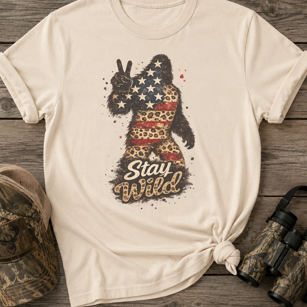 Patriotic Sasquatch 'Stay Wild' Graphic T-Shirt