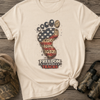 Freedom Leaves Its Tracks - Patriotic American Flag Bigfoot T‑Shirt
