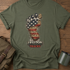 Freedom Leaves Its Tracks - Patriotic American Flag Bigfoot T‑Shirt
