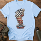 Freedom Leaves Its Tracks - Patriotic American Flag Bigfoot T‑Shirt