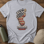 Freedom Leaves Its Tracks - Patriotic American Flag Bigfoot T‑Shirt