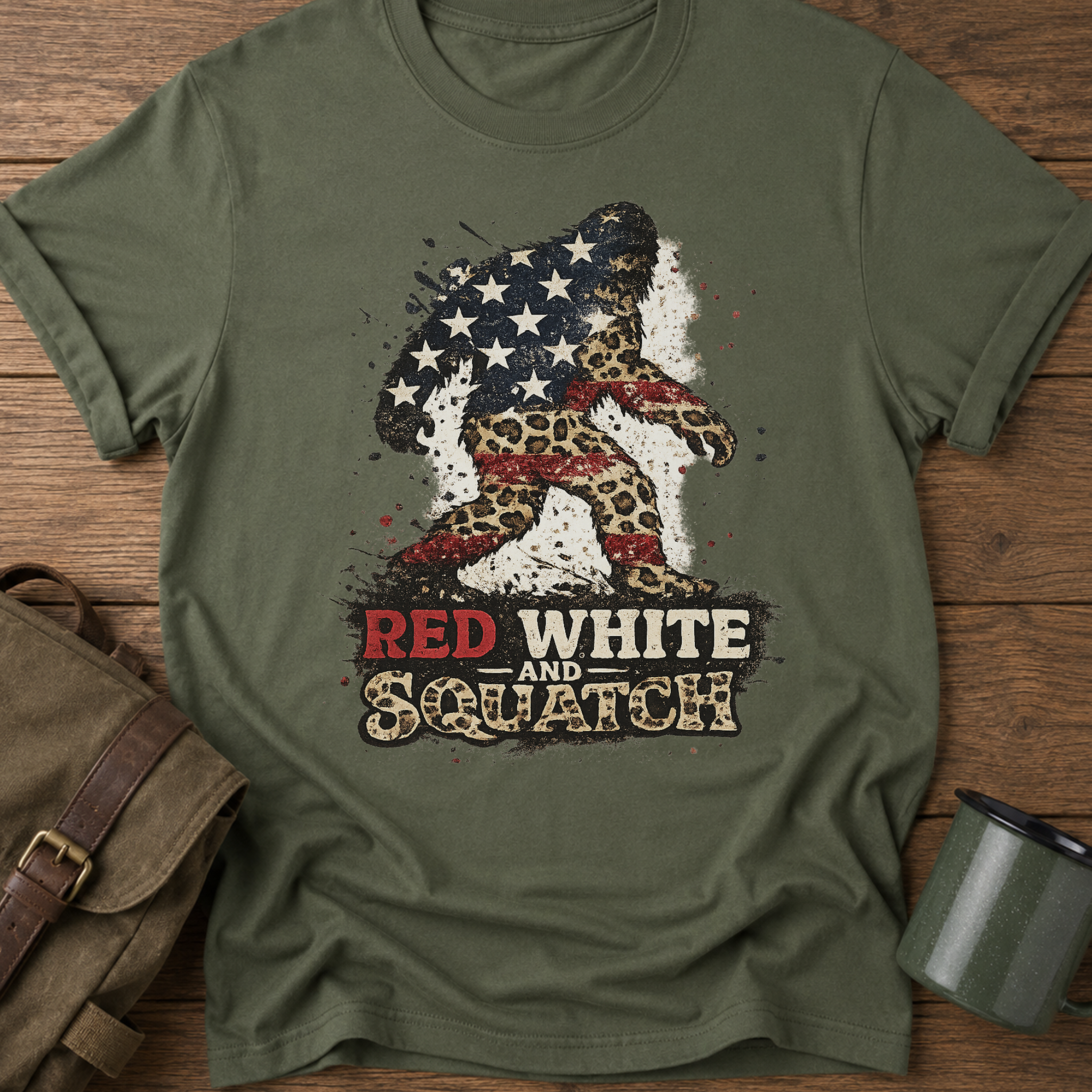 Red White and Sasquatch Patriotic Bigfoot T-Shirt