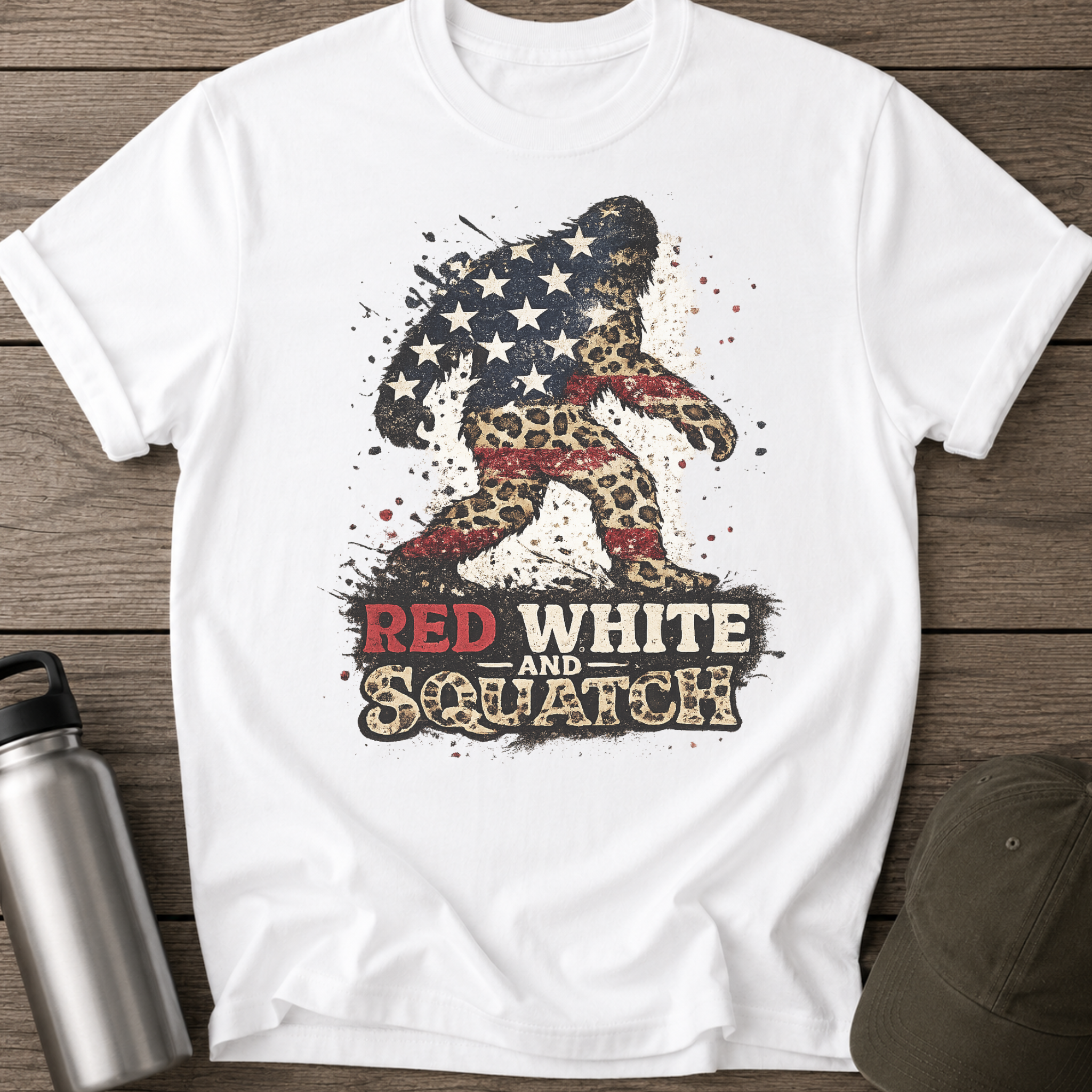 Red White and Sasquatch Patriotic Bigfoot T-Shirt