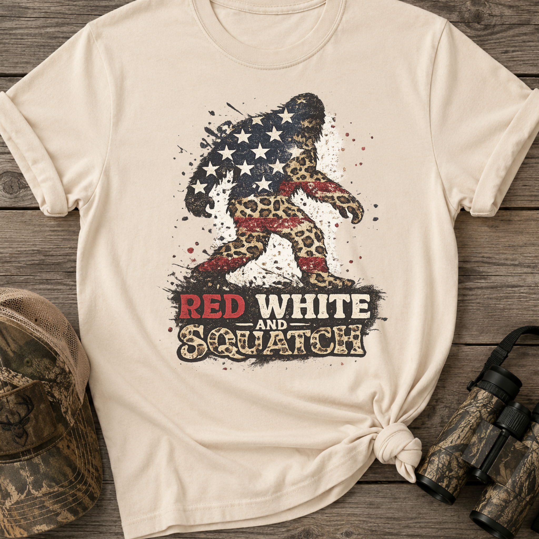 Red White and Sasquatch Patriotic Bigfoot T-Shirt