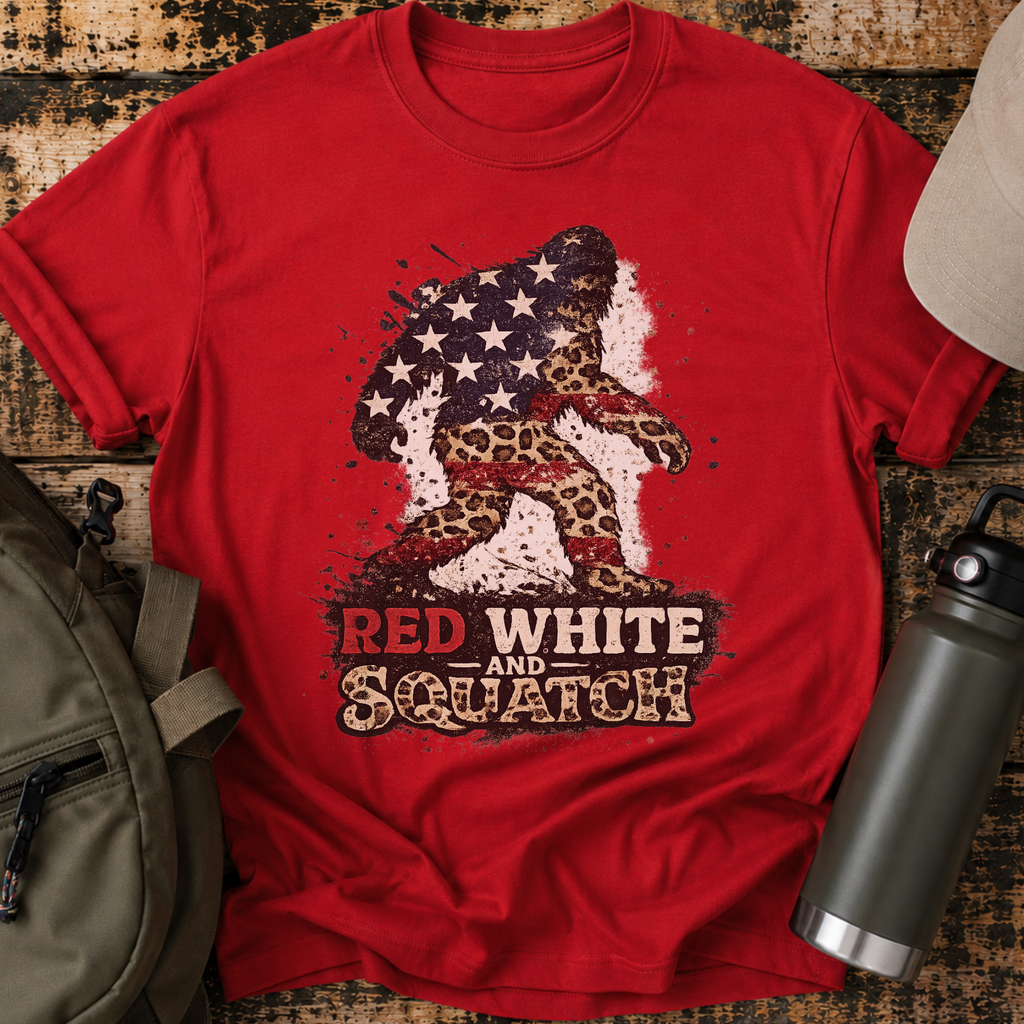 Red White and Sasquatch Patriotic Bigfoot T-Shirt