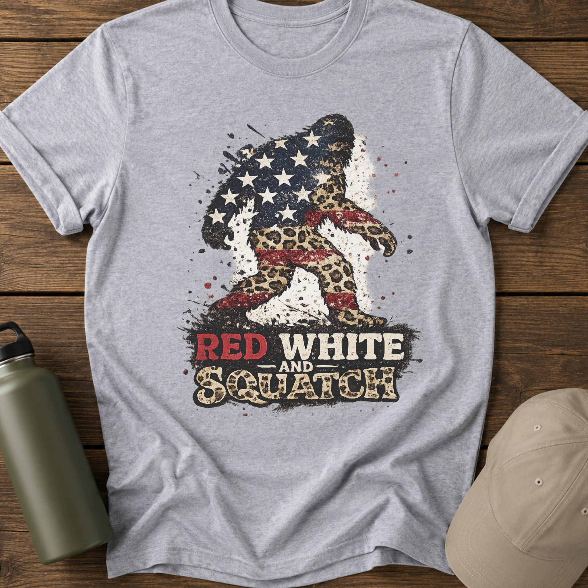 Red White and Sasquatch Patriotic Bigfoot T-Shirt