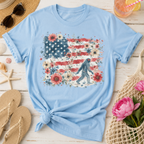 Watercolor American Flag Floral Bigfoot T-Shirt