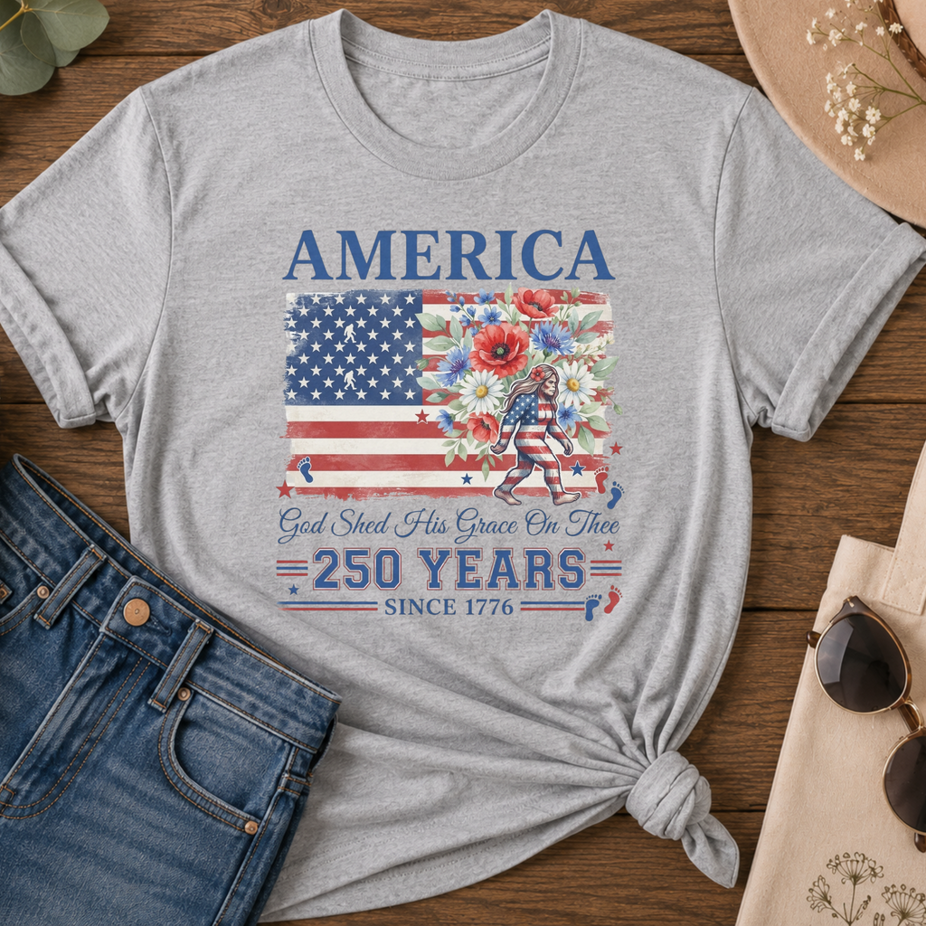 America 250 Years Floral Patriotic T-Shirt