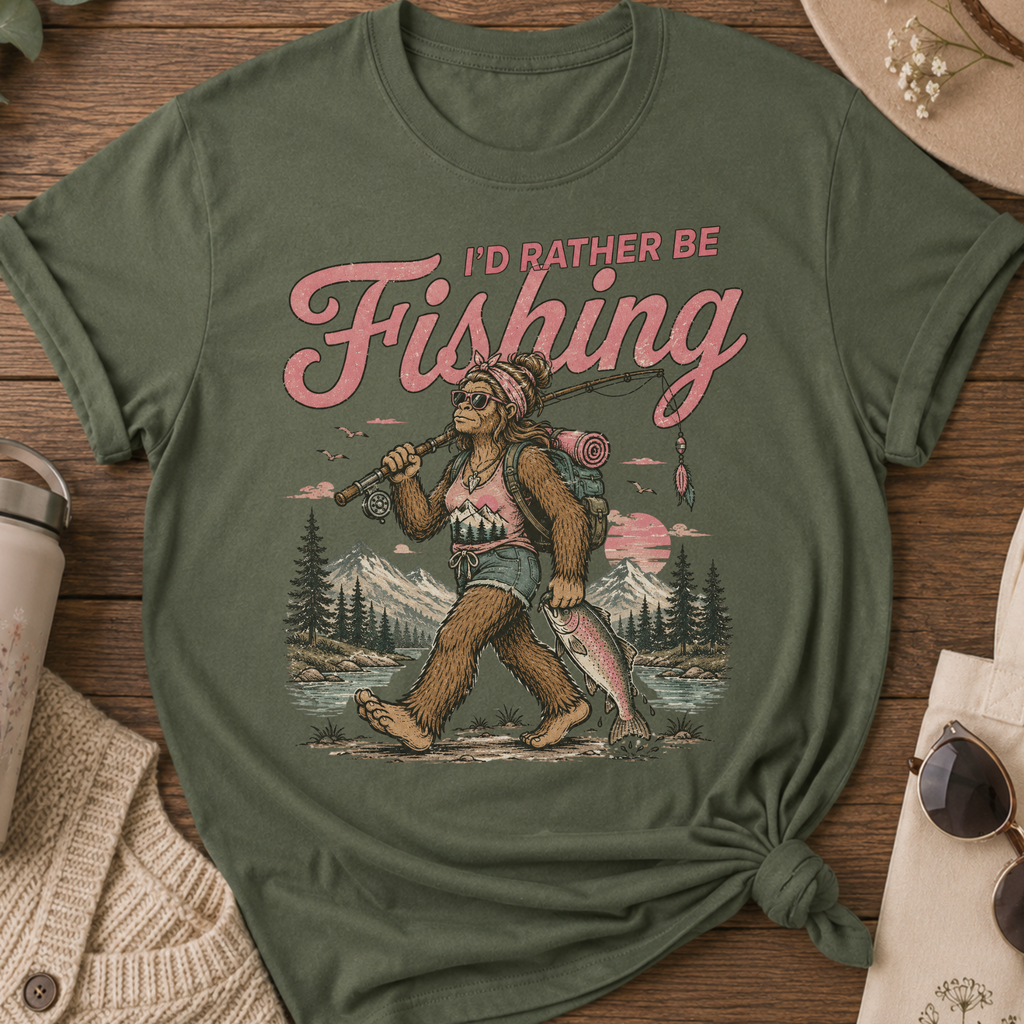 I'd Rather Be Fishing Female Sasquatch Vintage T-Shirt