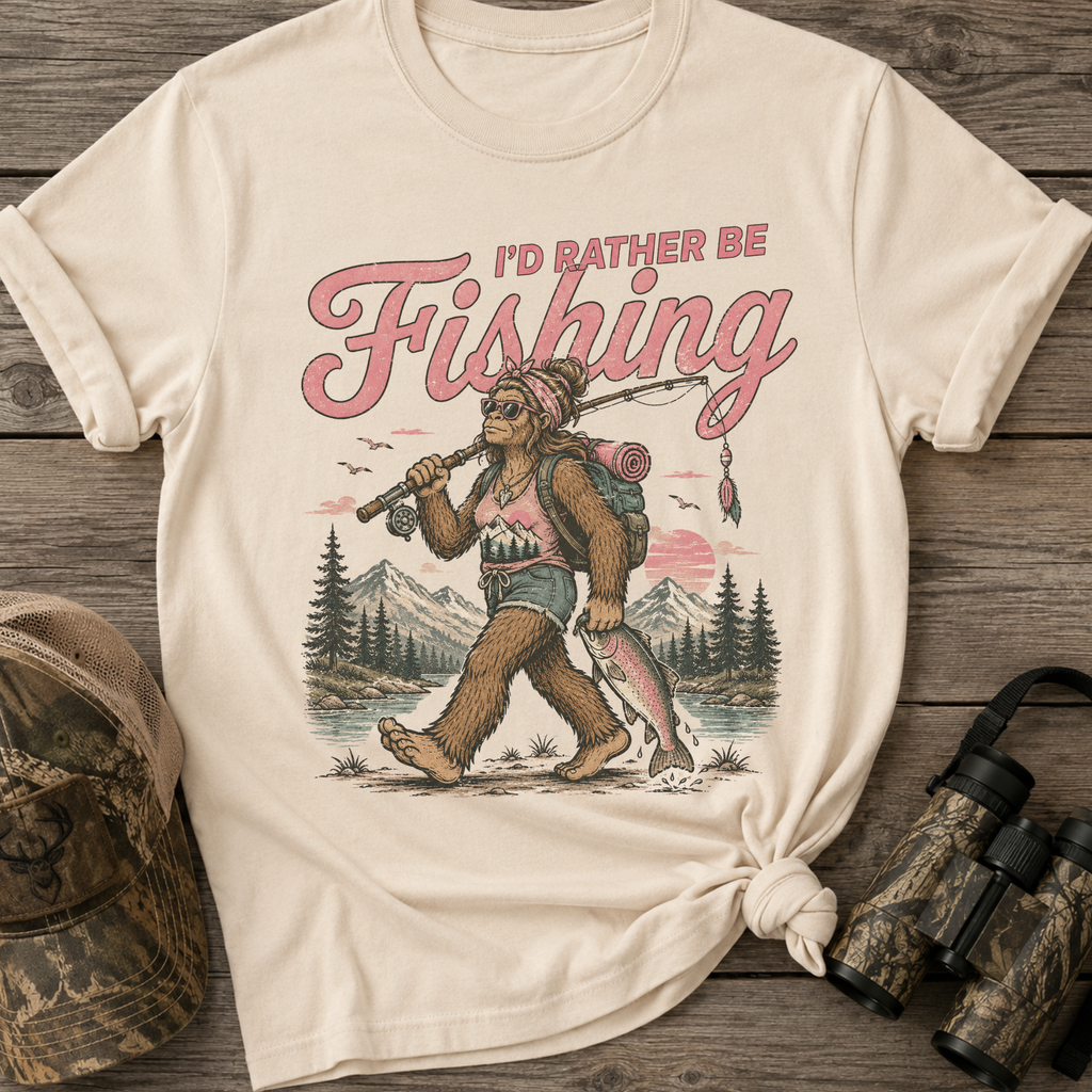 I'd Rather Be Fishing Female Sasquatch Vintage T-Shirt