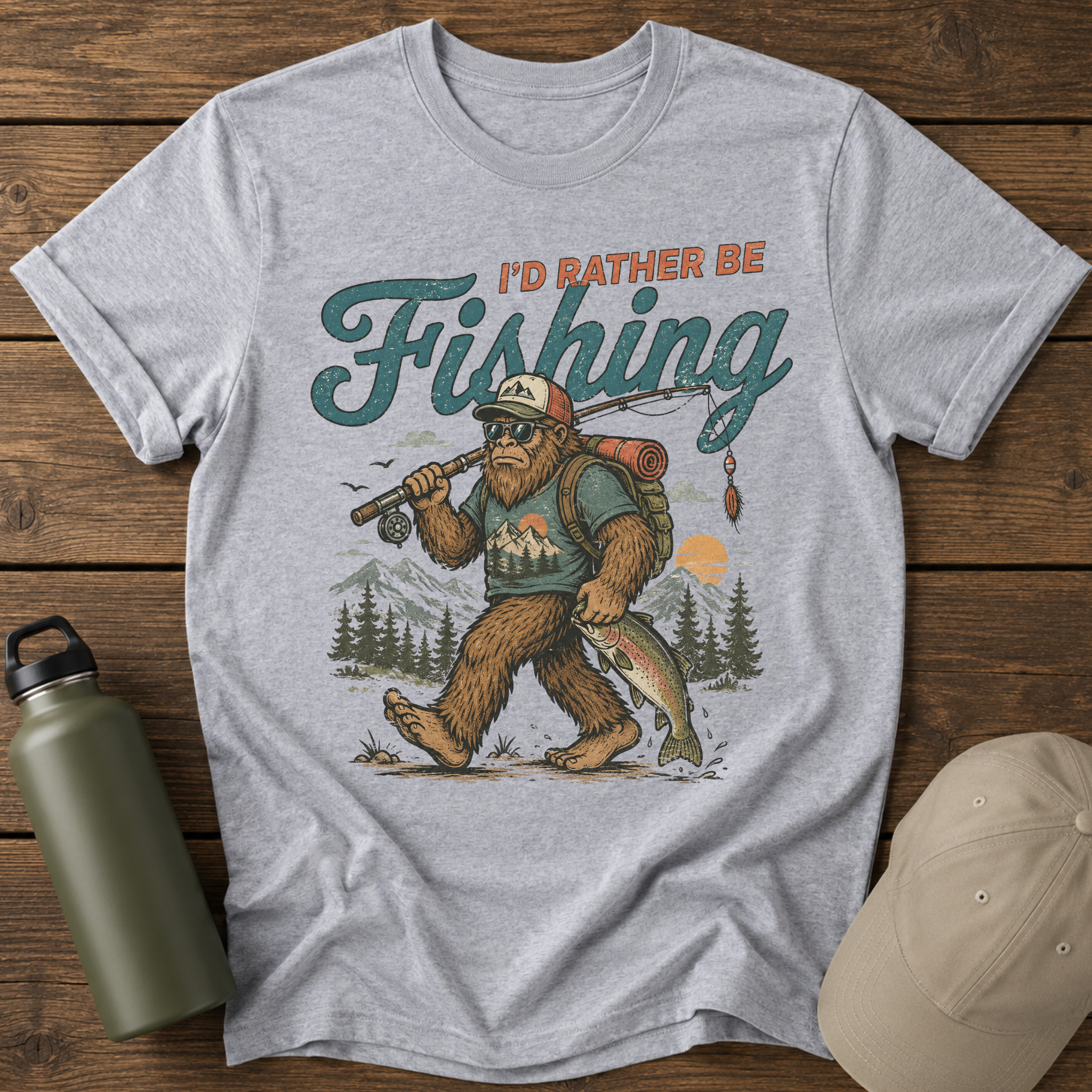 I'd Rather Be Fishing Male Sasquatch Funny T-Shirt