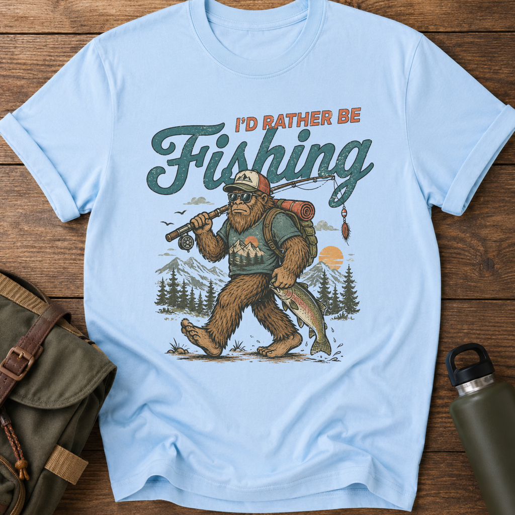 I'd Rather Be Fishing Male Sasquatch Funny T-Shirt