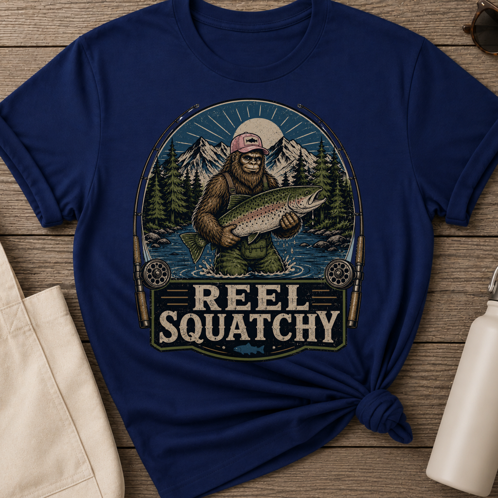 Reel Squatchy Pink Hat Fishing T-Shirt