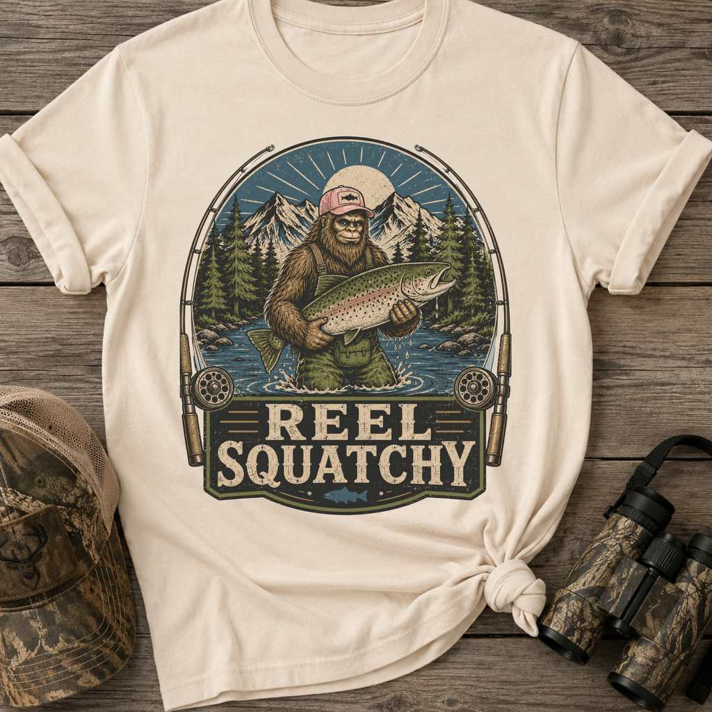 Reel Squatchy Pink Hat Fishing T-Shirt