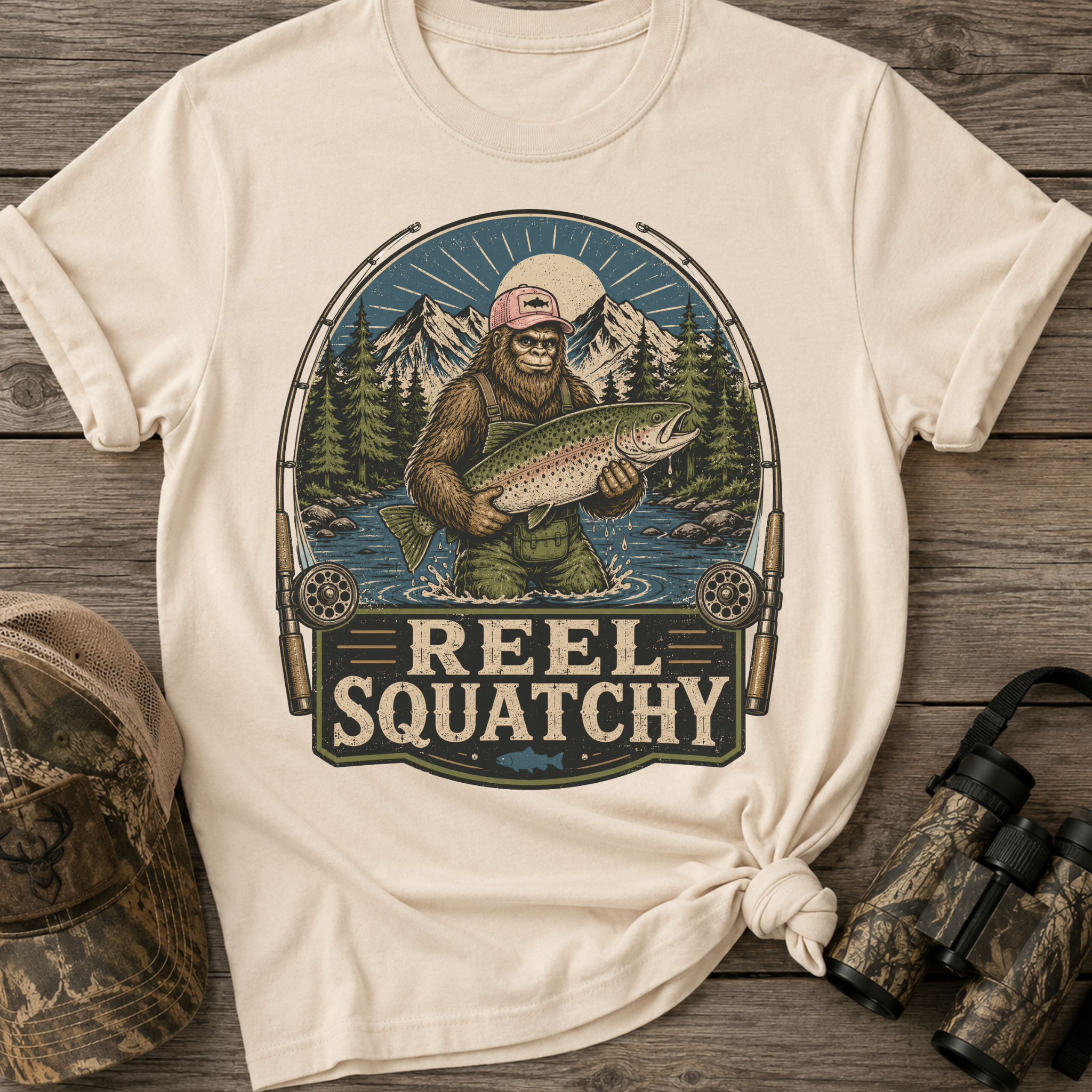 Reel Squatchy Pink Hat Fishing T-Shirt