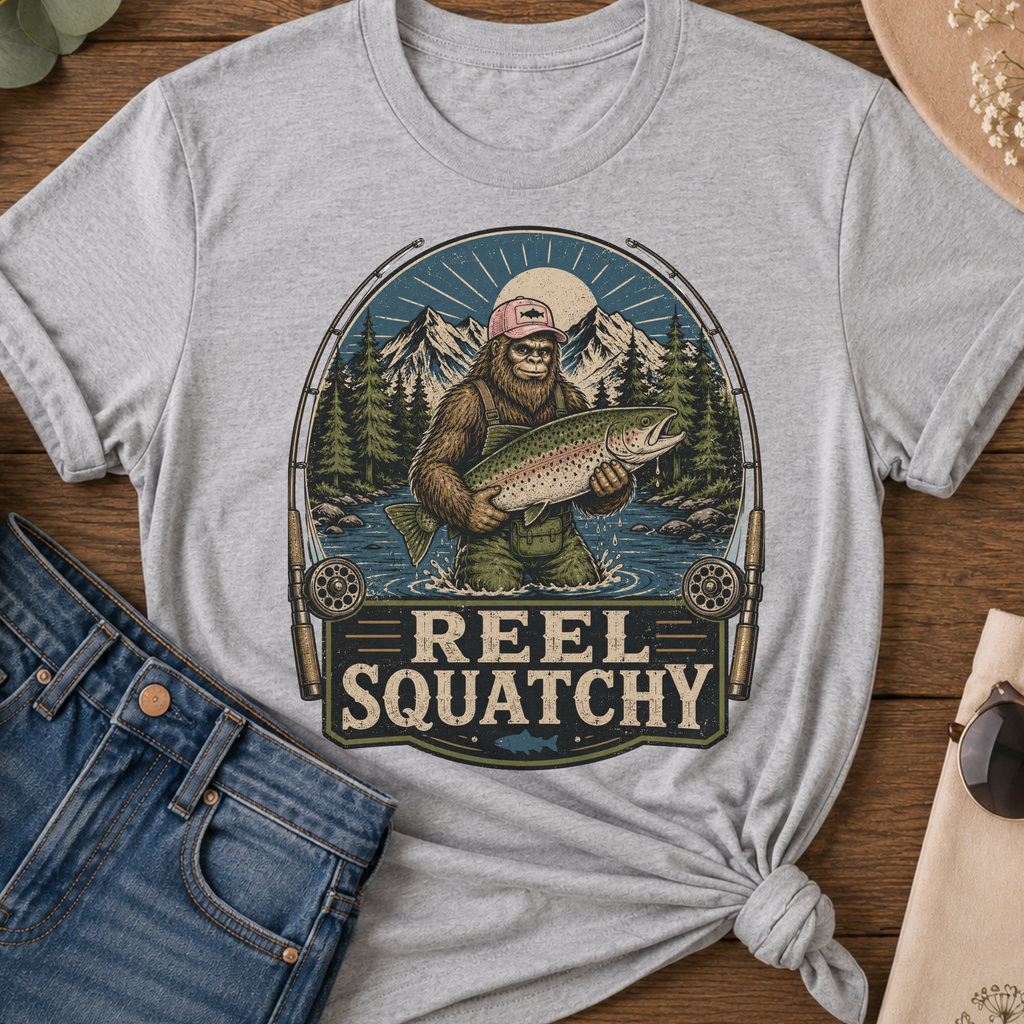 Reel Squatchy Pink Hat Fishing T-Shirt