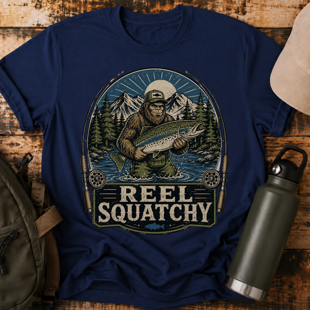 Reel Squatchy Fishing Green Hat T-Shirt