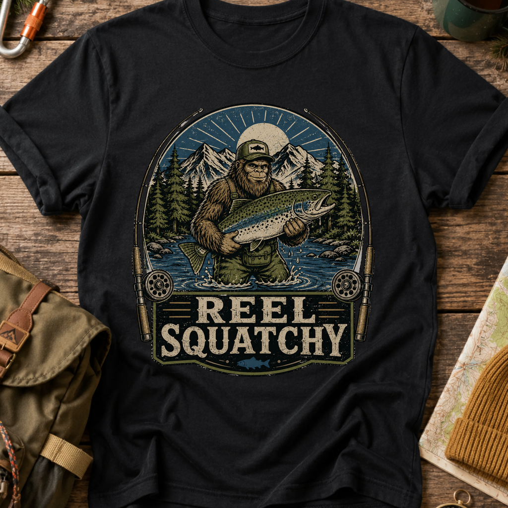 Reel Squatchy Fishing Green Hat T-Shirt