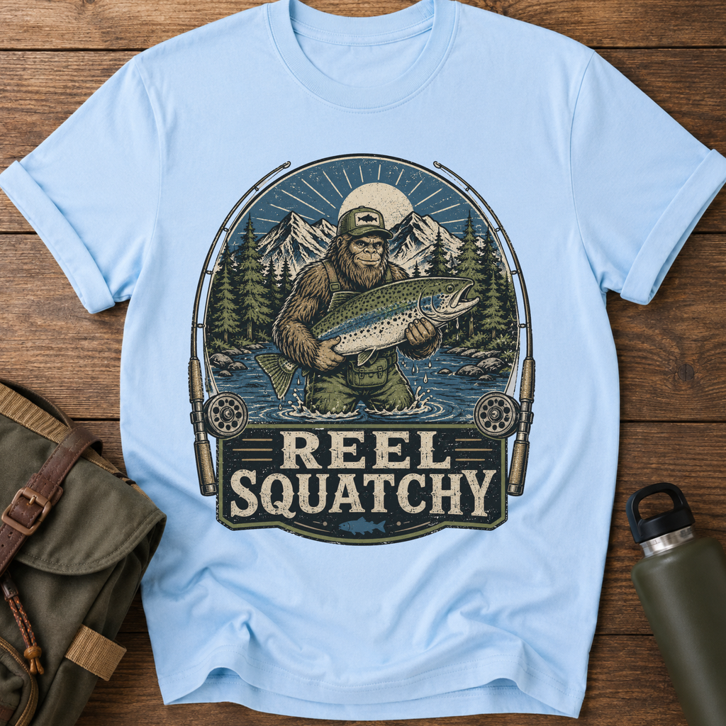 Reel Squatchy Fishing Green Hat T-Shirt