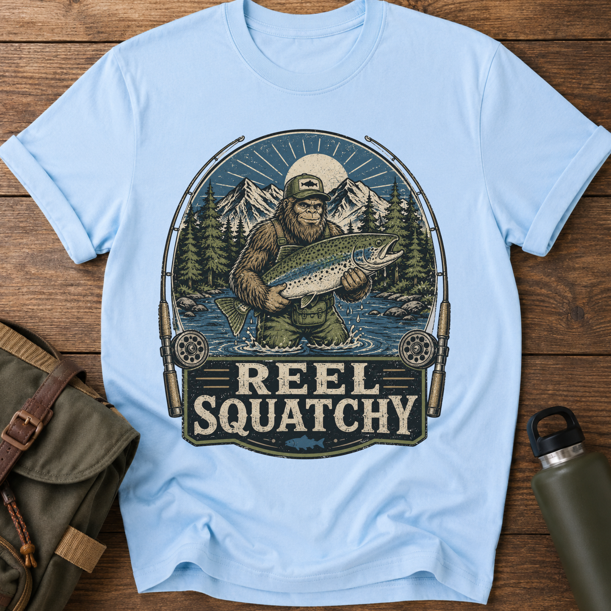 Reel Squatchy Fishing Green Hat T-Shirt
