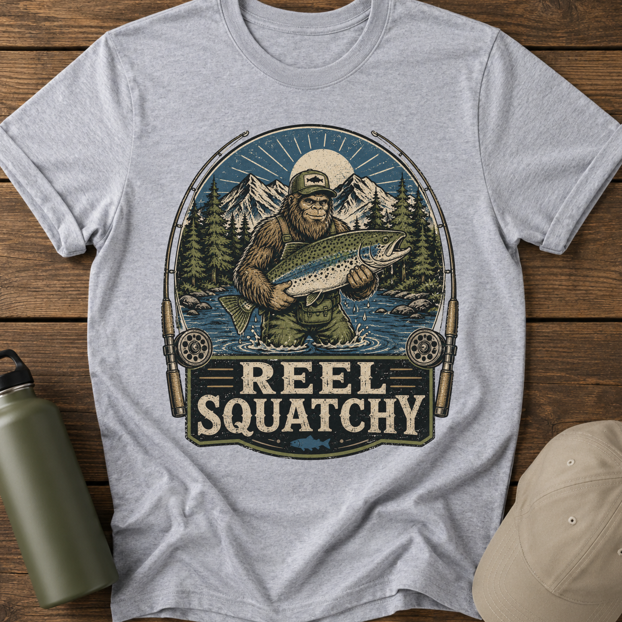 Reel Squatchy Fishing Green Hat T-Shirt